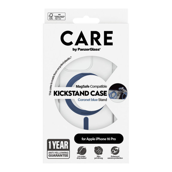 Cover Kickstand con MagSafe per iPhone 16 Pro, Blu, CARE