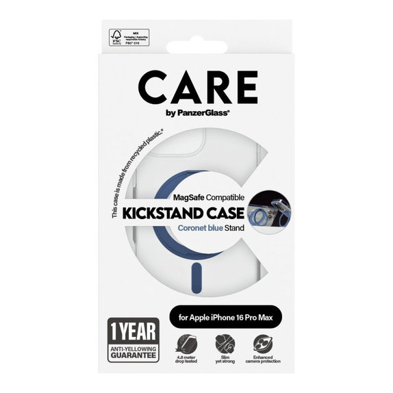 Cover Kickstand con MagSafe per iPhone 16 Pro Max, Blu, CARE