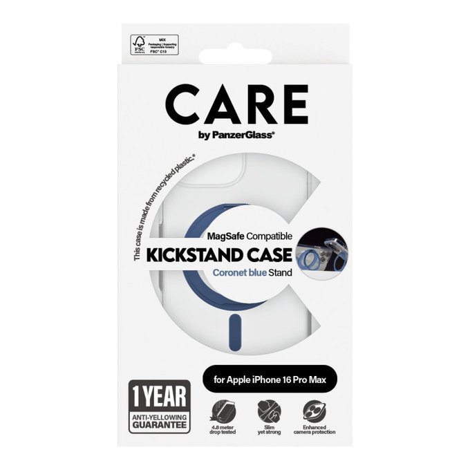 Cover Kickstand con MagSafe per iPhone 16 Pro Max, Blu, CARE