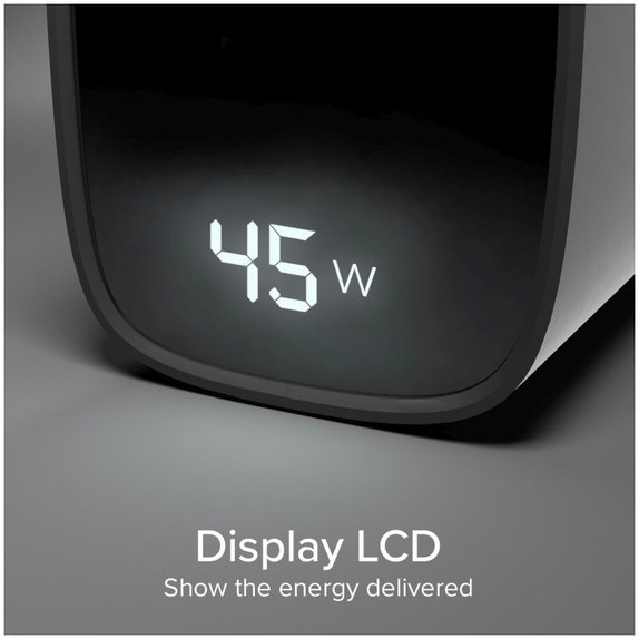 Adattatore da viaggio LCD USB-C, GaN, 45 W PD, nero, SBS