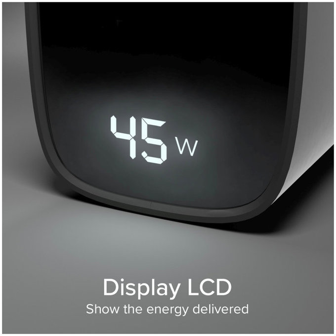 Adattatore da viaggio LCD USB-C, GaN, 45 W PD, nero, SBS