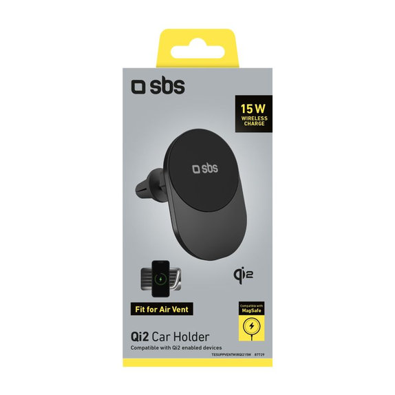 Supporto auto con ricarica wireless Qi2 15W MagSafe per bocchetta, Black, SBS
