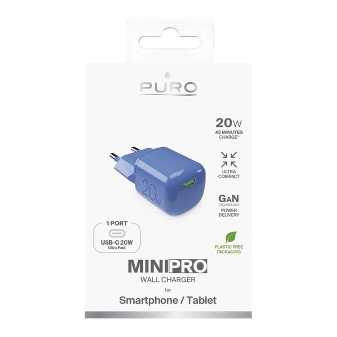 Adattatore di ricarica MiniPro USB-C GaN 20W, Blue Lagon, PURO