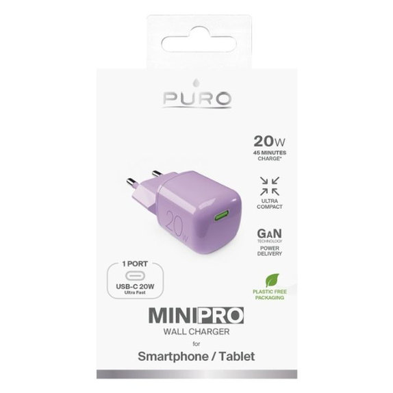 Adattatore di ricarica MiniPro USB-C GaN 20W, Coraltastic, PURO