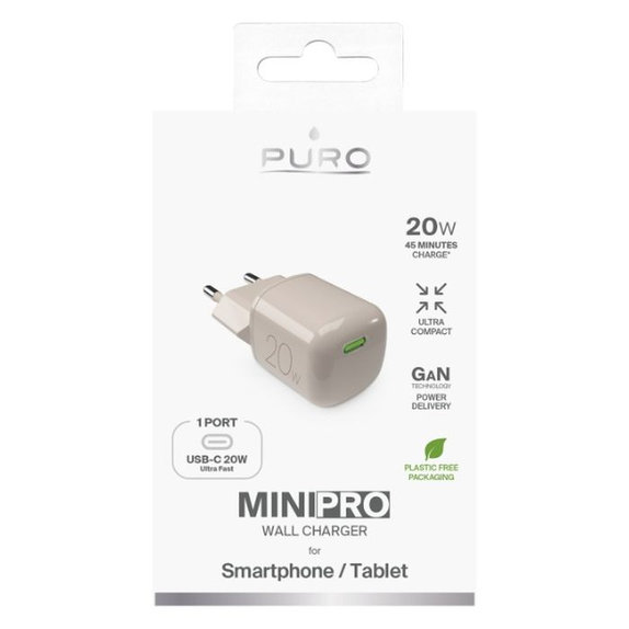 Adattatore di ricarica MiniPro USB-C GaN 20W, Sandshell, PURO