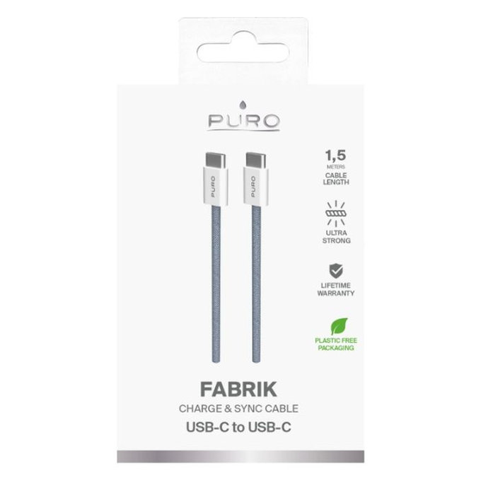 Cavo USB-C a USB-C 60W FABK4 1,5 m, Blue Lagon, PURO