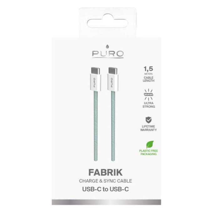 Cavo USB-C a USB-C 60W FABK4 1,5 m, Island Mist, PURO