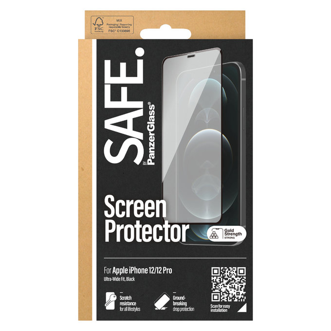 Vetro temperato Case Friendly per iPhone 12 Pro/12, Nero, SAFE by PanzerGlass