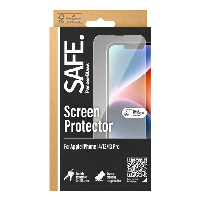 Vetro temperato Case Friendly per iPhone 16e/14/13 Pro/13, Nero, SAFE