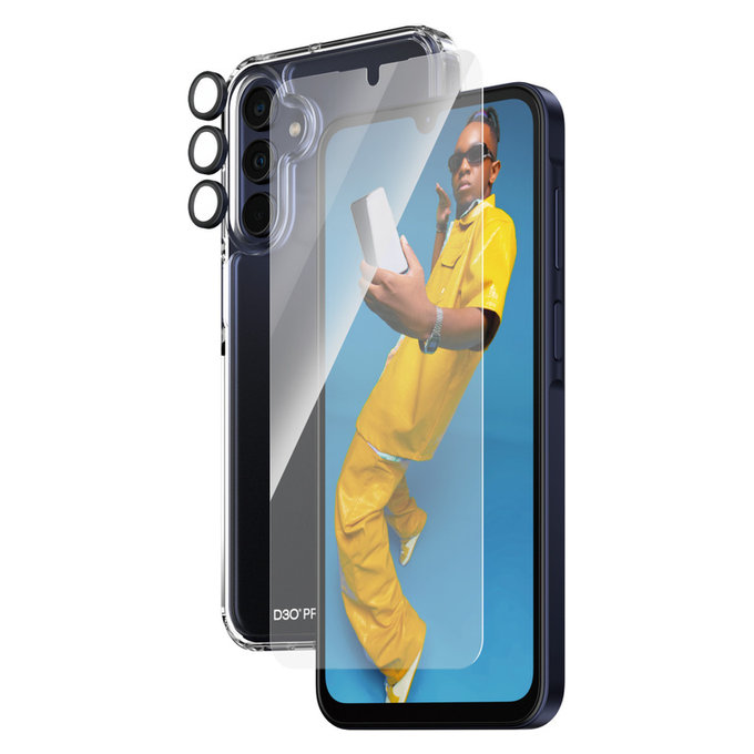 Bundle Hoops + Vetro temperato UWF + Hard Case D3O per Samsung Galaxy A15/A15 5G, PanzerGlass