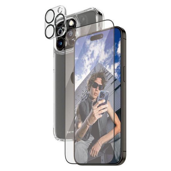 Bundle PicturePerfect + Vetro temperato UWF + Hard Case D3O per iPhone 15 Pro Max, PanzerGlass