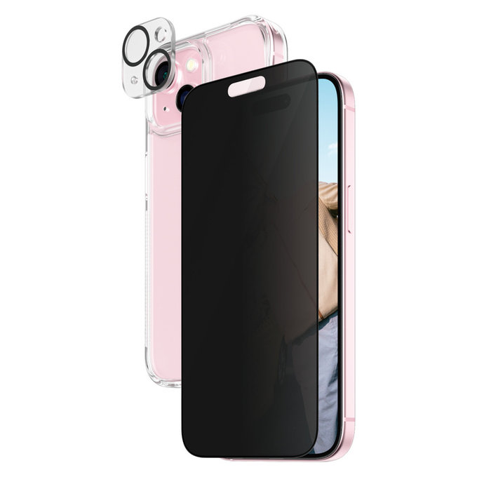 Bundle PicturePerfect + Vetro temperato UWF Privacy + Hard Case D3O per iPhone 15, PanzerGlass