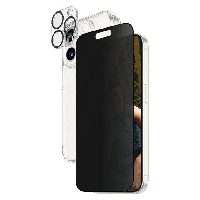 Bundle PicturePerfect + Vetro temperato UWF Privacy + Hard Case D3O per iPhone 15 Pro, PanzerGlass