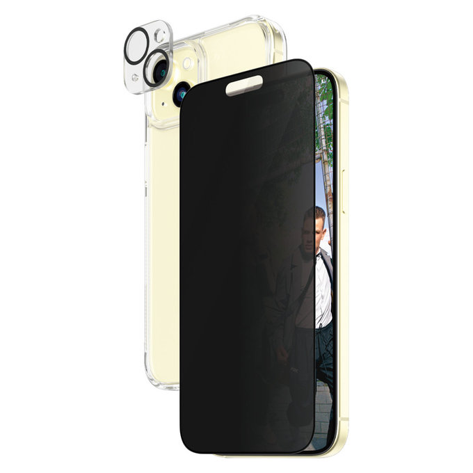 Bundle PicturePerfect + Vetro temperato UWF Privacy + Hard Case D3O per iPhone 15 Plus, PanzerGlass