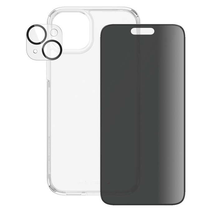 Bundle PicturePerfect + Vetro temperato UWF Privacy + Hard Case D3O per iPhone 15 Plus, PanzerGlass