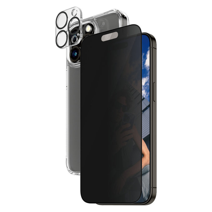 Bundle PicturePerfect + Vetro temperato UWF Privacy + Hard Case D3O per iPhone 15 Pro Max, PanzerGlass