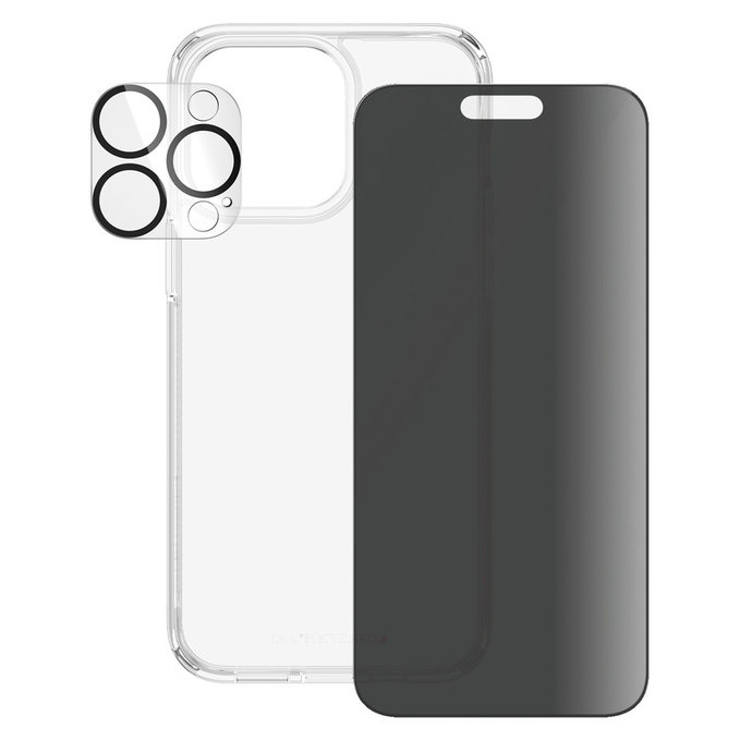 Bundle PicturePerfect + Vetro temperato UWF Privacy + Hard Case D3O per iPhone 15 Pro Max, PanzerGlass