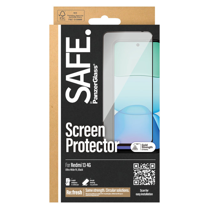 Vetro temperato UWF per Xiaomi Redmi 13 4G, Čierne, SAFE by PanzerGlass