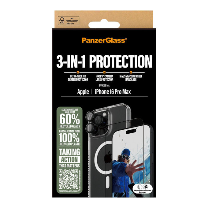 Bundle Hoops + Vetro temperato UWF + Hard Case per iPhone 16 Pro Max, PanzerGlass