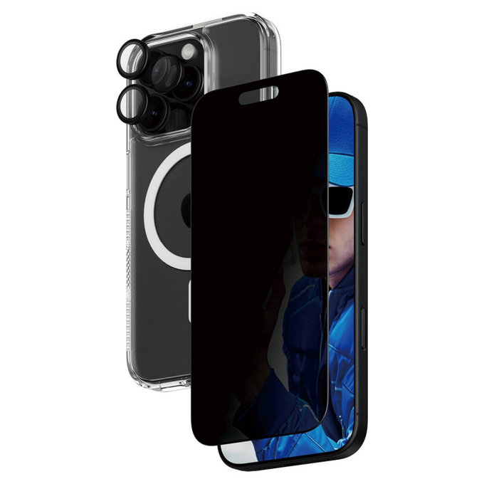 Bundle Hoops + Vetro temperato UWF Privacy + Hard Case per iPhone 16 Pro, PanzerGlass
