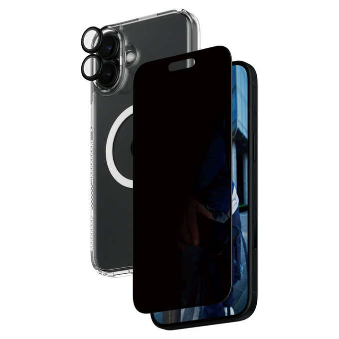 Bundle Hoops + Vetro temperato UWF Privacy + Hard Case per iPhone 16 Plus, PanzerGlass