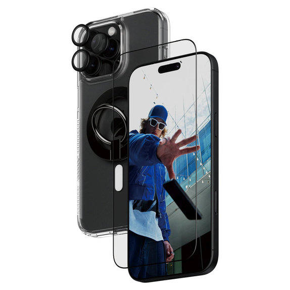 Bundle Hoops + Vetro temperato UWF + Hard Case + Magnetic Ring Mount per iPhone 16 Pro Max, PanzerGlass