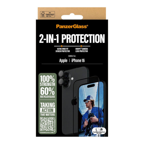 Bundle Hoops + vetro temperato UWF per iPhone 16, PanzerGlass