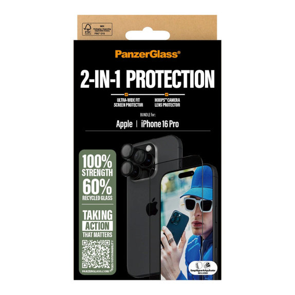 Bundle Hoops + vetro temperato UWF per iPhone 16 Pro, PanzerGlass