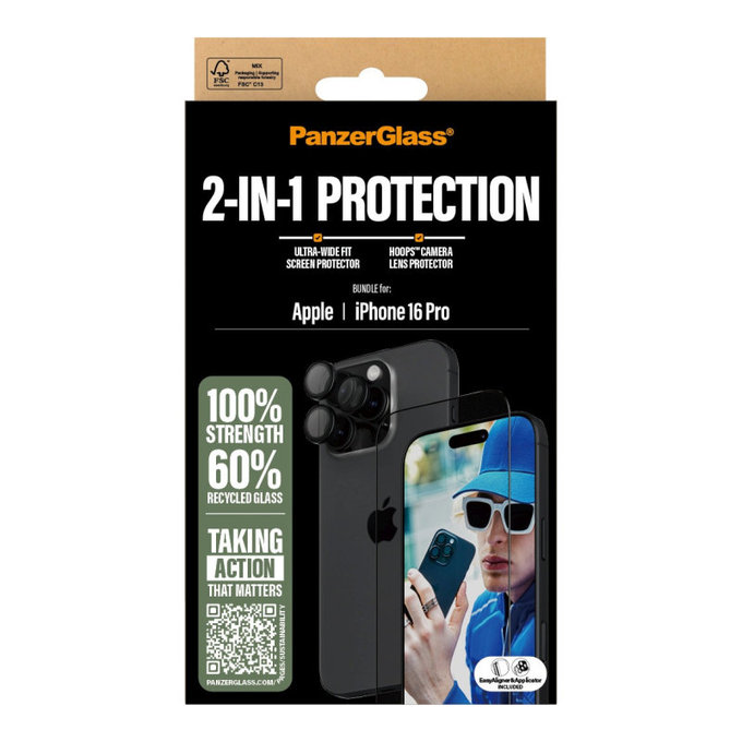 Bundle Hoops + vetro temperato UWF per iPhone 16 Pro, PanzerGlass