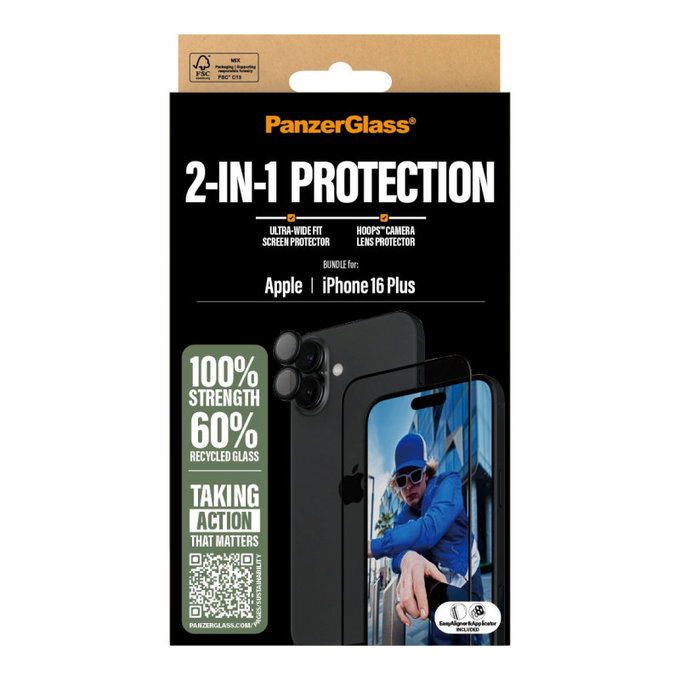 Bundle Hoops + vetro temperato UWF per iPhone 16 Plus, PanzerGlass
