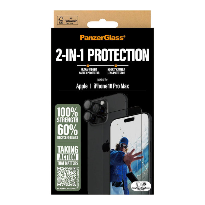 Bundle Hoops + vetro temperato UWF per iPhone 16 Pro Max, PanzerGlass