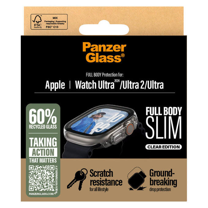 Vetro temperato Full Body Slim per Apple Watch Ultra 2024/Ultra 2/Ultra, Trasparente, PanzerGlass
