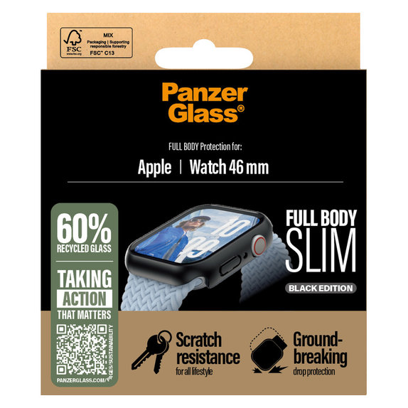 Vetro temperato Full Body Slim per Apple Watch 11/10 46 mm, Nero, PanzerGlass