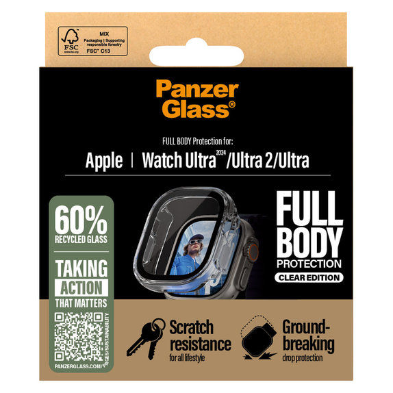 Vetro temperato Full Body per Apple Watch Ultra 2024/Ultra 2/Ultra, Trasparente, PanzerGlass