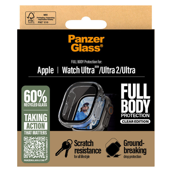 Vetro temperato Full Body per Apple Watch Ultra 2024/Ultra 2/Ultra, Trasparente, PanzerGlass