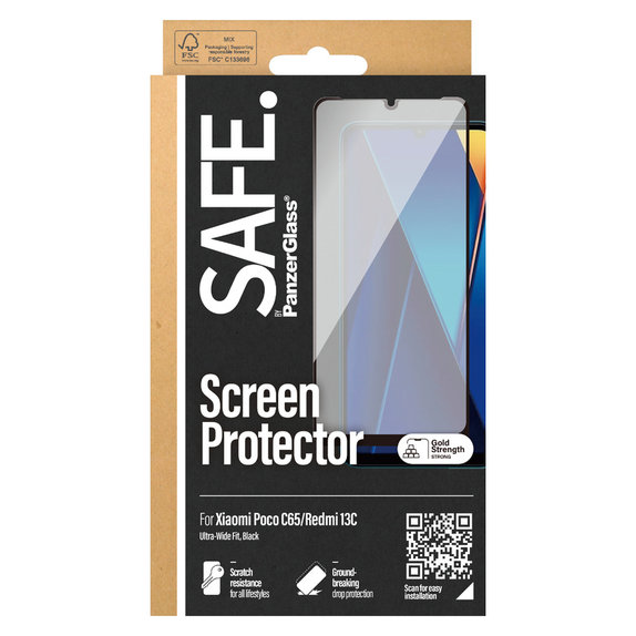 Vetro temperato UWF per Xiaomi Redmi 13C 5G, Nero, SAFE by PanzerGlass