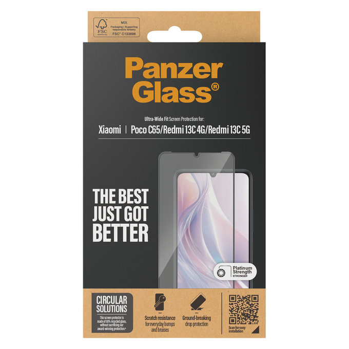Vetro temperato UWF per Xiaomi Redmi 13C 5G, Nero, PanzerGlass
