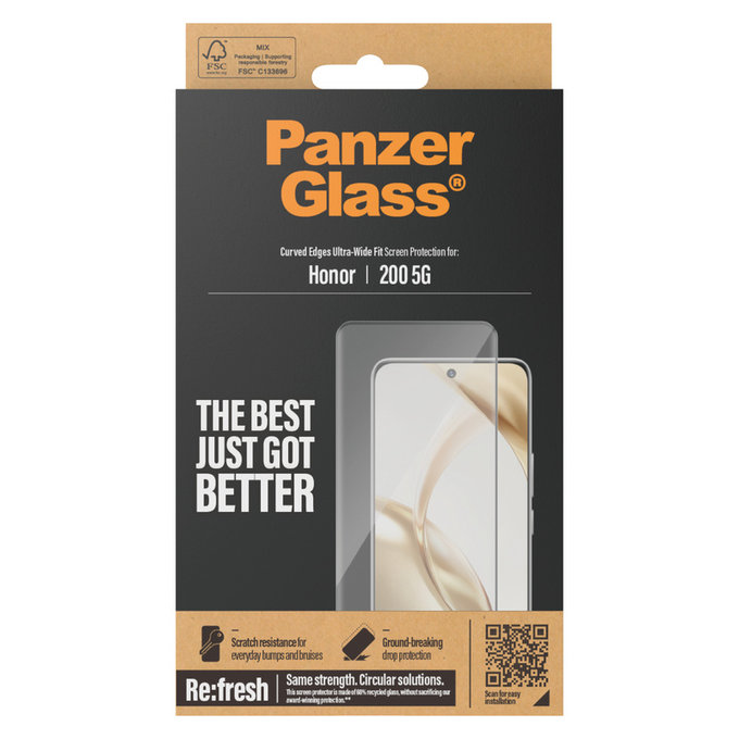 Vetro temperato Re:Fresh UWF per Honor 200, Nero, PanzerGlass