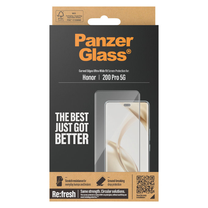 Vetro temperato Re:Fresh UWF per Honor 200 Pro, Nero, PanzerGlass