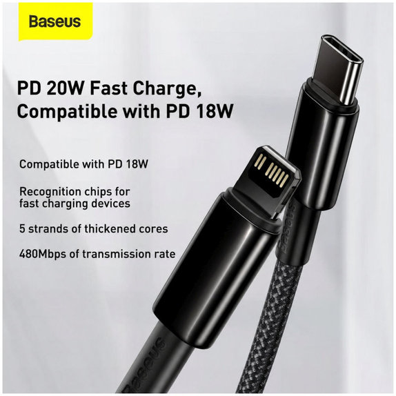 Cavo da Lightning a USB-C 1.5m, Black, Baseus