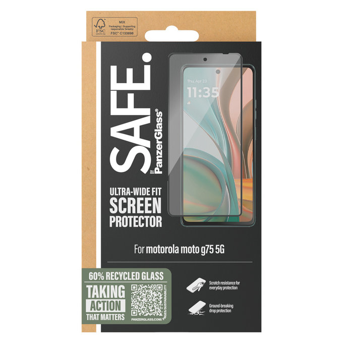 Vetro temperato UWF per Motorola Moto G75 5G, Nero, SAFE by PanzerGlass
