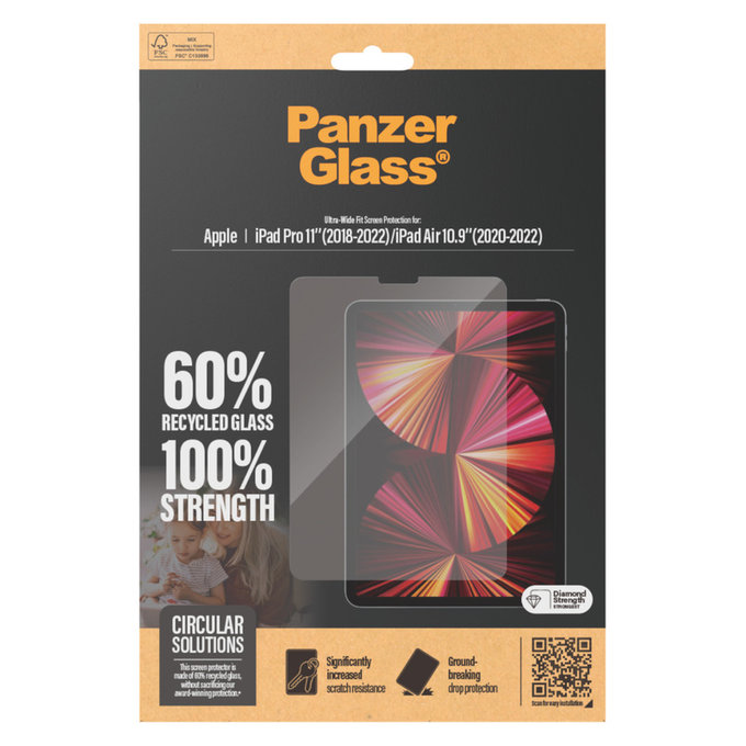 Vetro temperato UWF per iPad Pro 11"/Air 10,9'', Trasparente, PanzerGlass