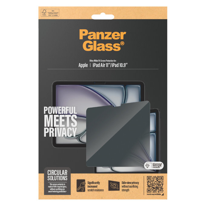 Vetro temperato UWF Privacy per iPad 10,9"/Air 11'', Trasparente, PanzerGlass