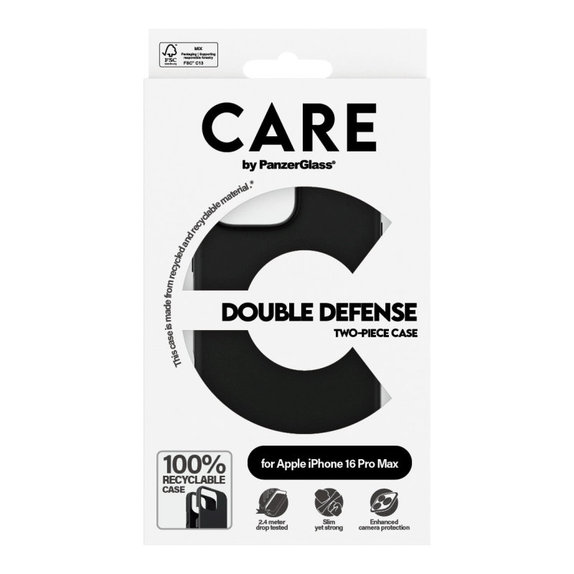 Cover Double Defense per iPhone 16 Pro Max, Nero, CARE