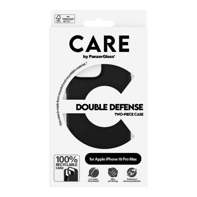 Cover Double Defense per iPhone 16 Pro Max, Nero, CARE