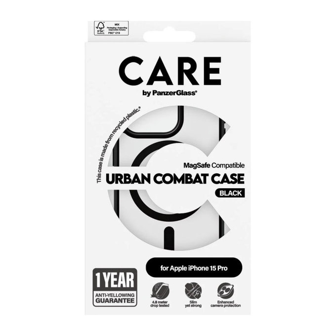 Custodia Urban Combat con MagSAFE by PanzerGlass per iPhone 15 Pro, Nero, PanzerGlass