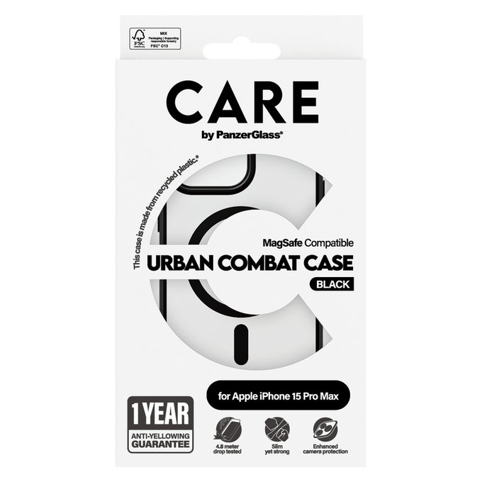 Custodia Urban Combat con MagSAFE by PanzerGlass per iPhone 15 Pro Max, Nero, PanzerGlass