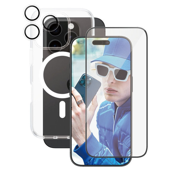 Bundle Hoops + Vetro temperato UWF + Cover Urban Combat per iPhone 16 Pro, CARE