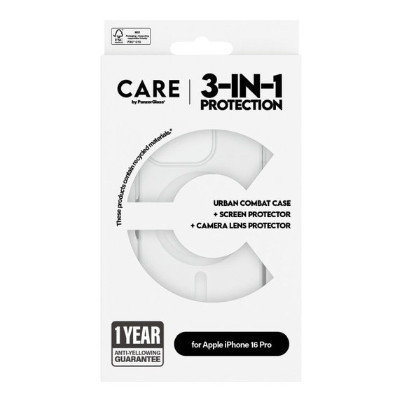 Bundle Hoops + Vetro temperato UWF + Cover Urban Combat per iPhone 16 Pro, CARE