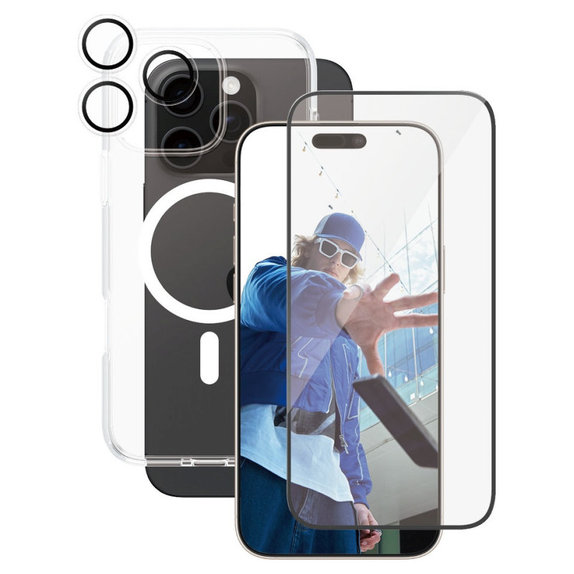 Bundle Hoops + Vetro temperato UWF + Cover Urban Combat per iPhone 16 Pro Max, CARE